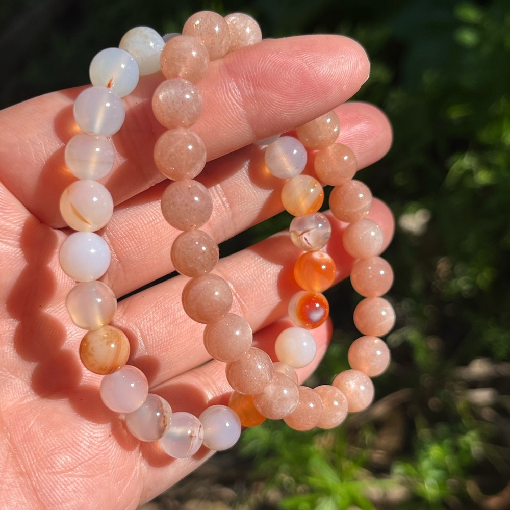 8mm‎ peach moonstone Sakura agate bracelets